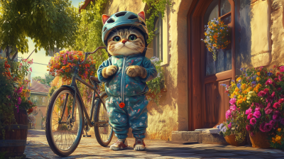 Confident Cat on Bicycle