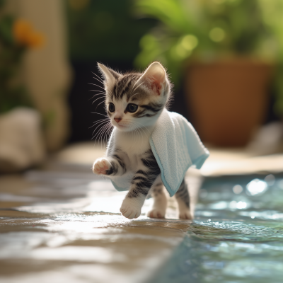 Playful Kitten Drying Off