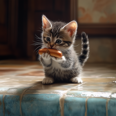 Kitten Enjoying a Snack
