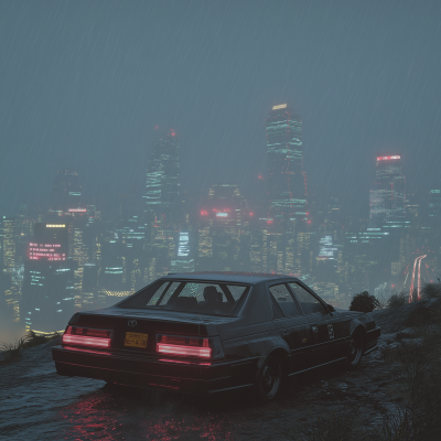 8 Bit Sports Car in Rain