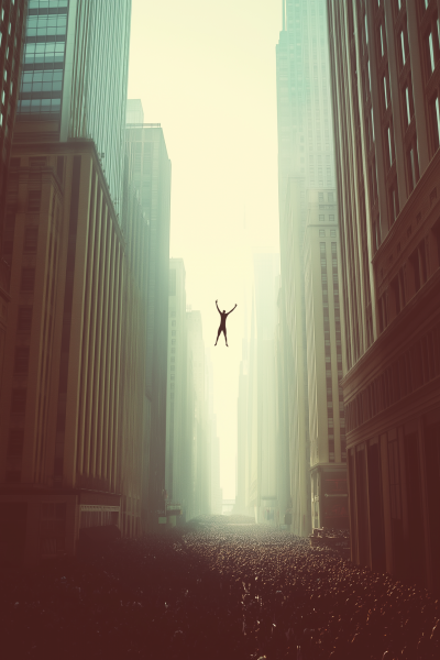 Silhouetted Figure in Surreal Landscape