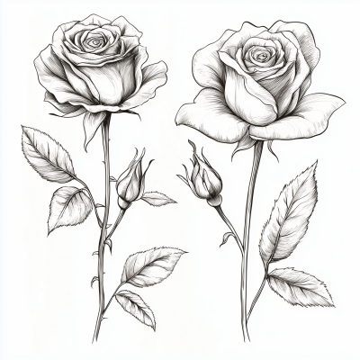 Stylized Rose Drawings