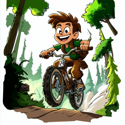 Boy Riding Bike in Forest