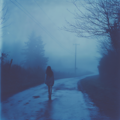 Nostalgic Girl on Misty Road