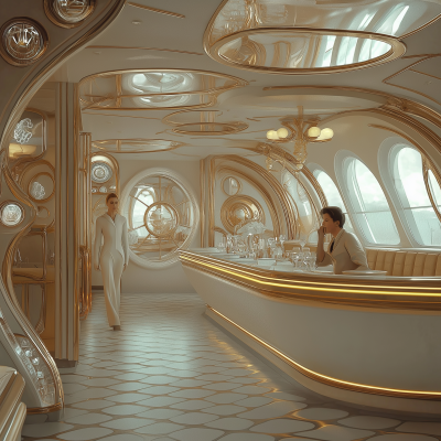 Luxurious Retro Futuristic Restaurant Ship