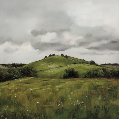 Green Hill Under Overcast Sky