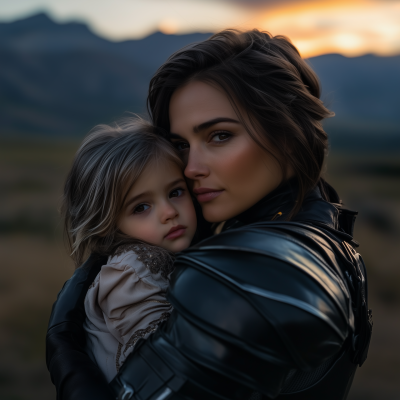 Mother and Daughter at Sunset