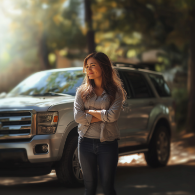 Happy Woman with Ford SUV