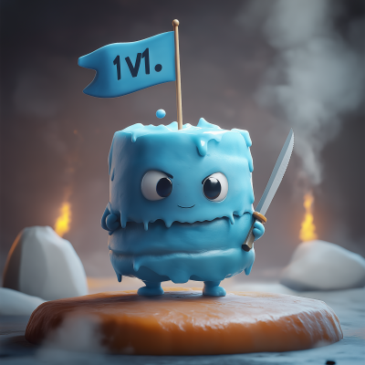 Blue Cake with Knife and Flag