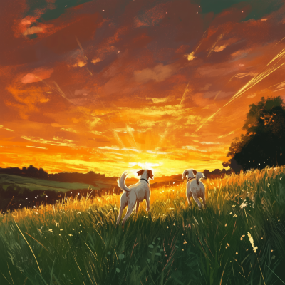 Dogs Running at Sunset