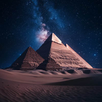 Hyperrealistic Pyramids at Night