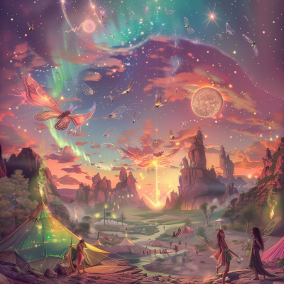 Magical Landscape with Fire Fairies