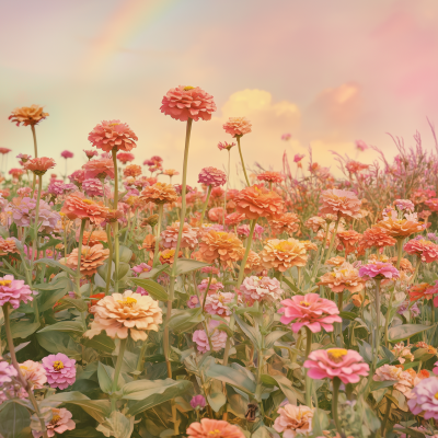 Pastel Zinnias in a Whimsical Sky