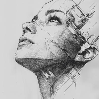 Sketch of a Bionic Female Face