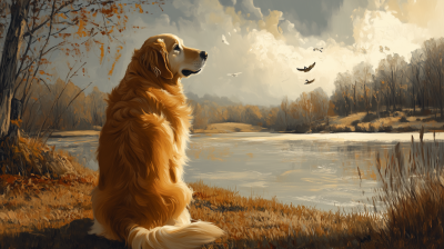 Golden Retriever Watching Ducks