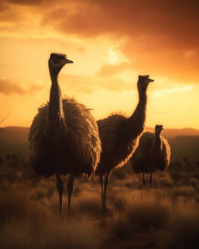 Emus at Sunset