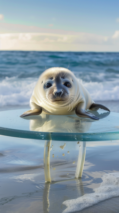Baby Seal on Glass Table