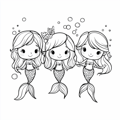 Cute Mermaids Coloring Page