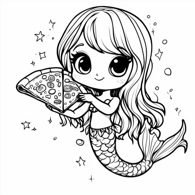 Kawaii Mermaid with Pizza