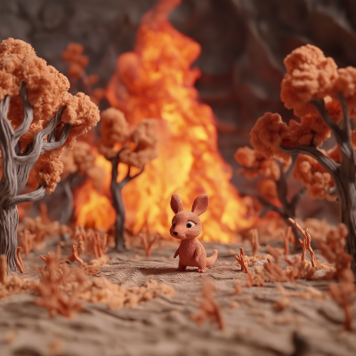 Claymation Bush Fire Scene