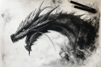Realistic Black Dragon Drawing