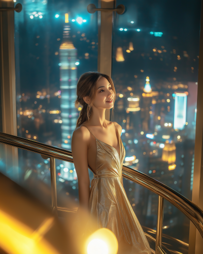 Elegant Woman in Satin Dress