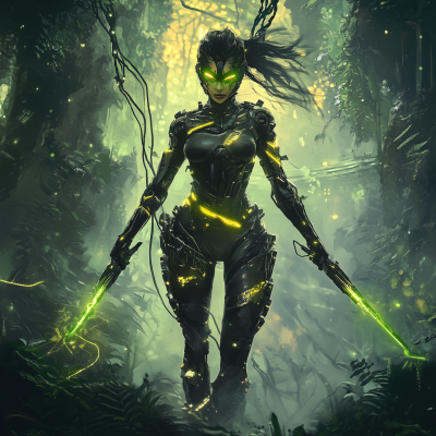 Fierce Cyber Warrior Woman