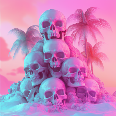 Vaporwave Skull Pile