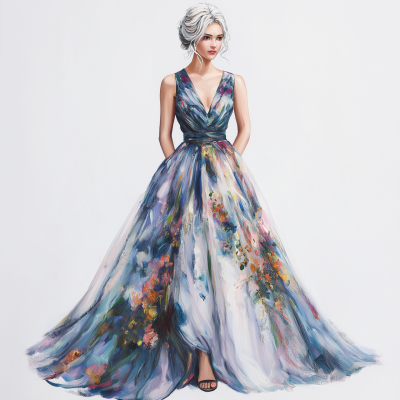 Elegant Woman in Monet Gown