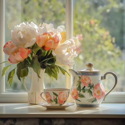 Spring Bouquet and Coffee Set