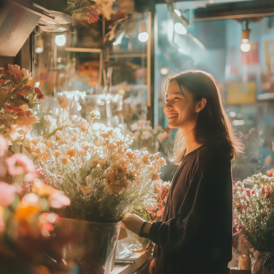 Happy Girl in Flower Shop