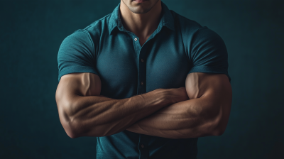 Muscular Man in Blue Shirt
