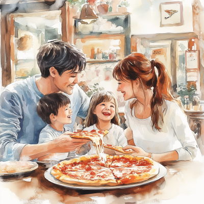 Happy Family Eating Pizza