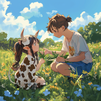 Boy and Princess in Miyazaki Style