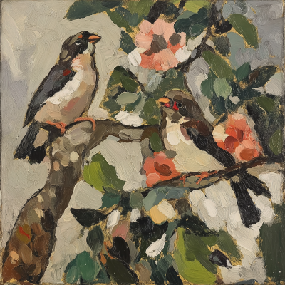 Folk Art Birds in Tree