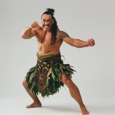 Dynamic Maori Man in Kilt
