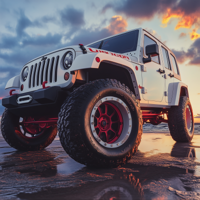 White Jeep Rubicon at Sunset