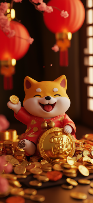 Smiling Shiba Inu with Gold Ingot