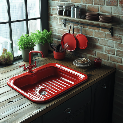 Modern Kitchen Set with Red Sink