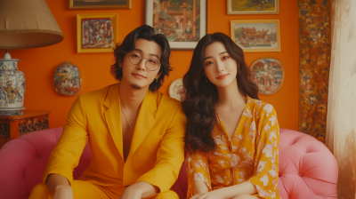 Fashionable Couple in Antique Setting