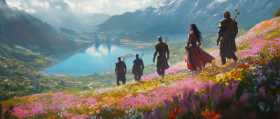 Adventurers in a Colorful Landscape