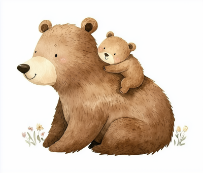 Cute Brown Bear with Baby