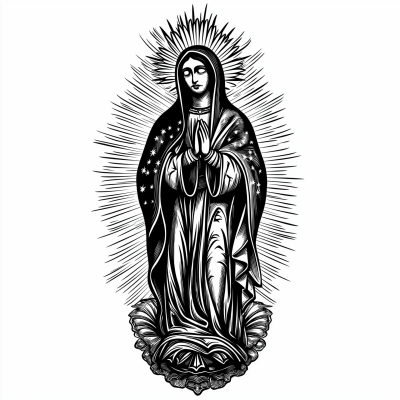 Black and White Virgen de Guadalupe