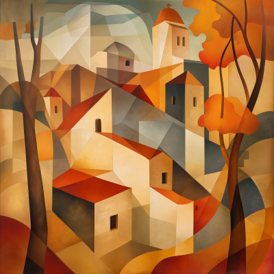 Vibrant Cubism in Orange