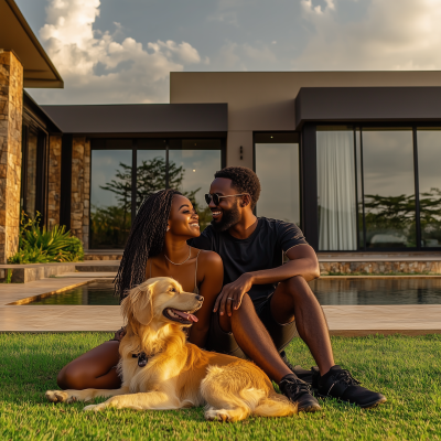 Young Couple with Dog in Botswana