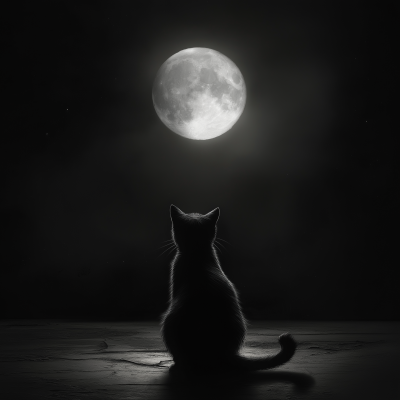 Melancholy Feline Under Moonlight