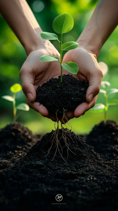 Hands Holding Soil with Seedling