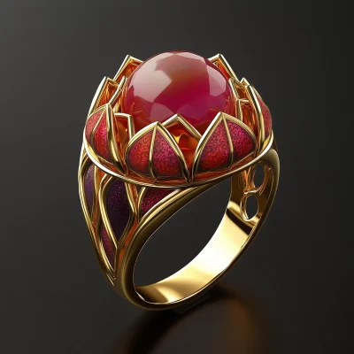 Intricate Gold Ring with Lotus