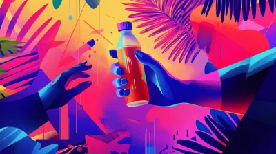 Surreal Hand Holding Juice Bottle