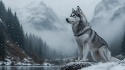 Majestic Husky in Winter Landscape